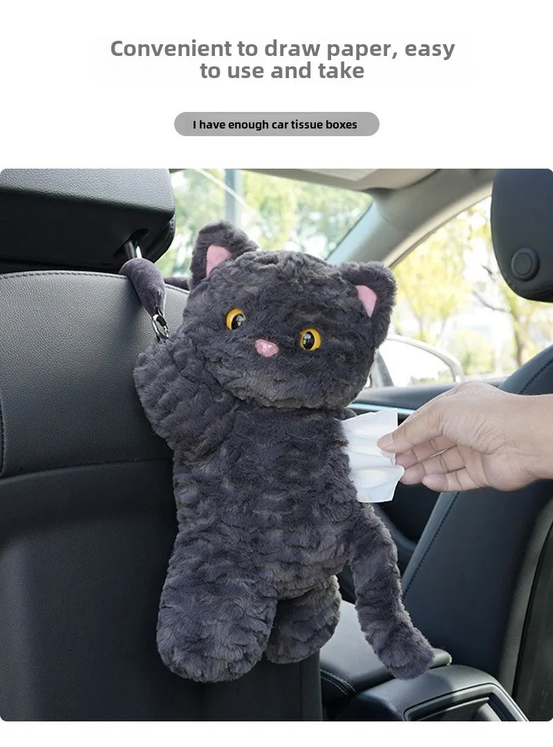 1PC Car tissue box Cartoon cat plush hanging cardboard box Cute car seat back tissue bag car accessories