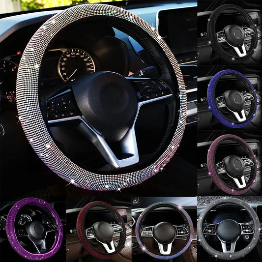 Bling Auto-Lenkradbezug mit Kristall-Diamanten, Funkelnde Autolenkrad-Schutzabdeckung aus Strasssteinen für Auto, SUV – Fahrzeugdekor