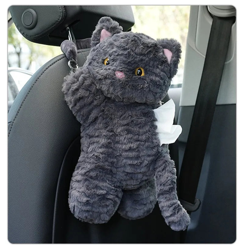 1PC Car tissue box Cartoon cat plush hanging cardboard box Cute car seat back tissue bag car accessories
