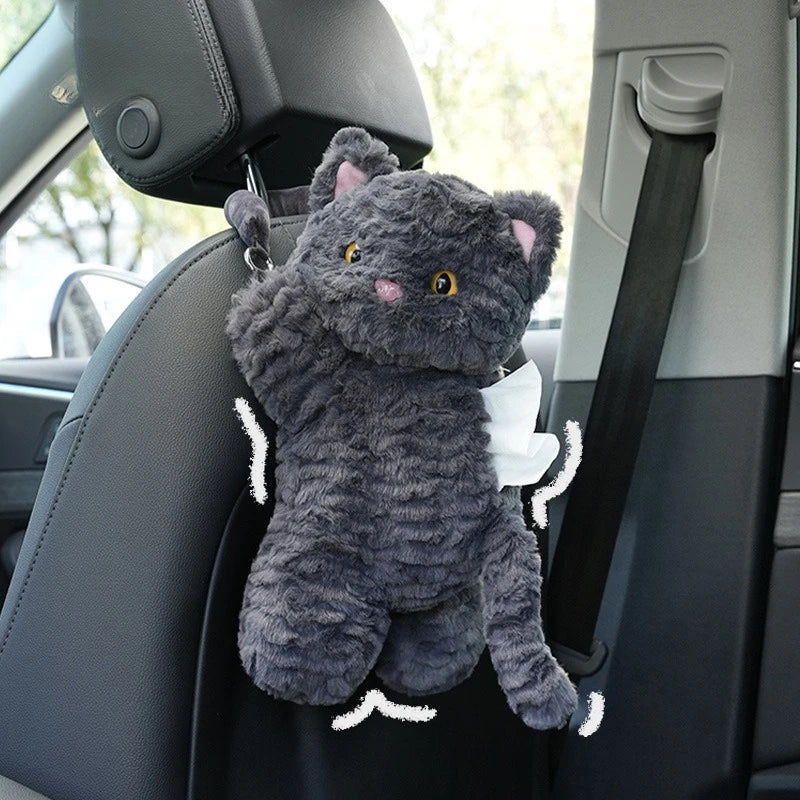 1PC Car tissue box Cartoon cat plush hanging cardboard box Cute car seat back tissue bag car accessories