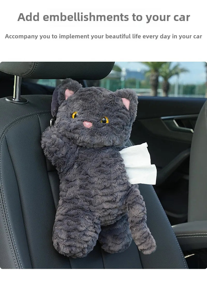 1PC Car tissue box Cartoon cat plush hanging cardboard box Cute car seat back tissue bag car accessories
