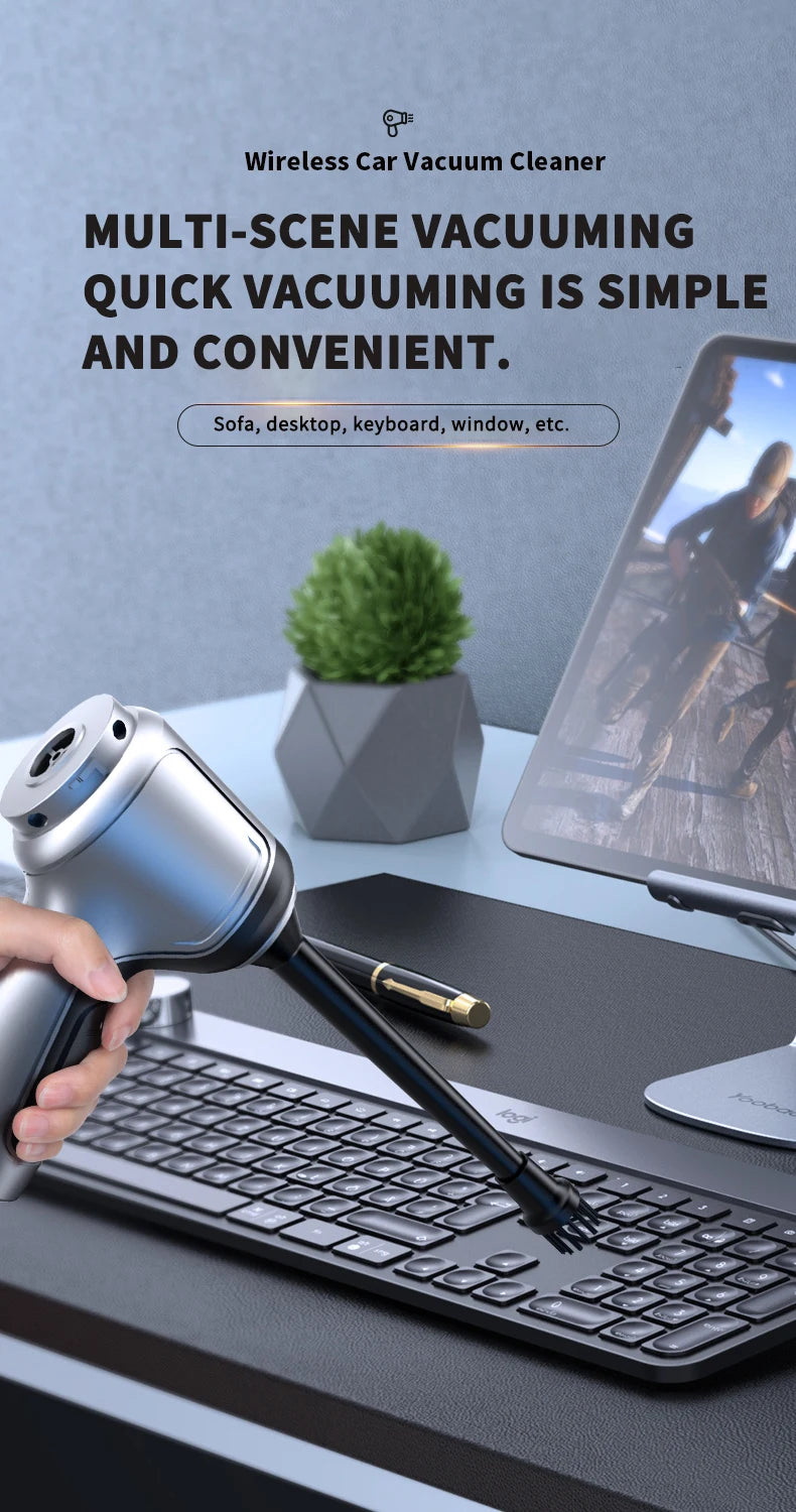 Car Vacuum Cleaner 95000PA Strong Suction Handheld Wireless Vacuum Cleaning Blower 2 in 1 Portable Vacuum Cleaner For Car Home