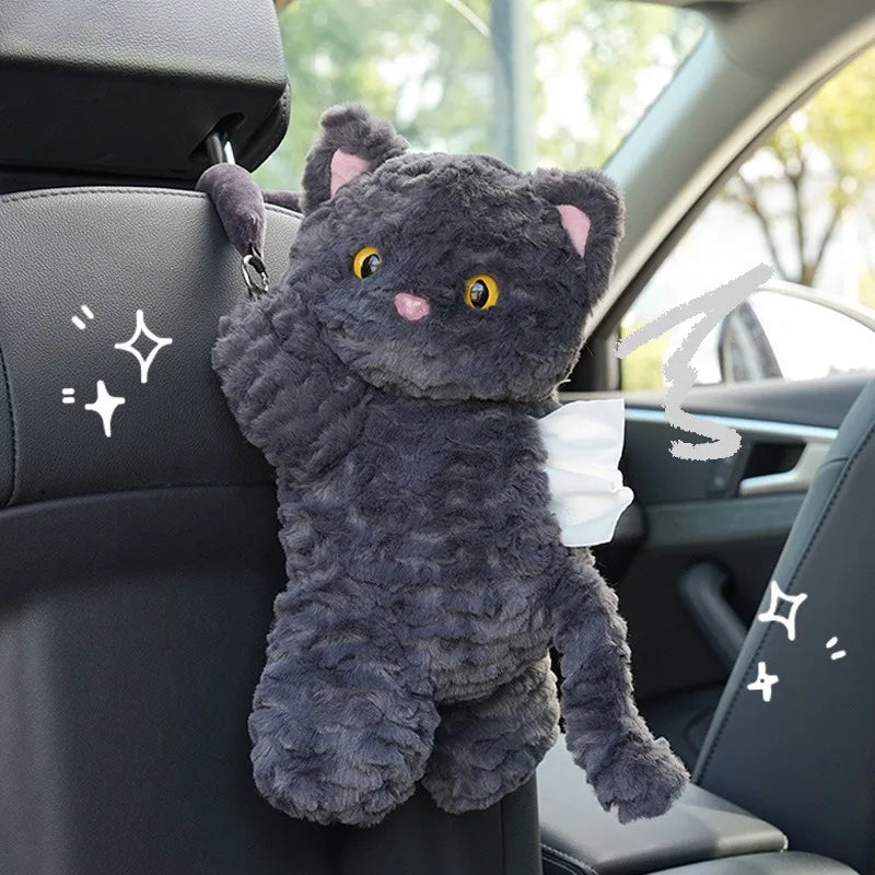 1PC Car tissue box Cartoon cat plush hanging cardboard box Cute car seat back tissue bag car accessories