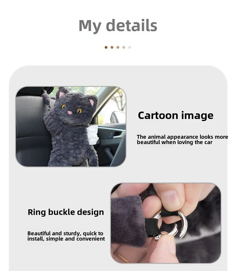1PC Car tissue box Cartoon cat plush hanging cardboard box Cute car seat back tissue bag car accessories