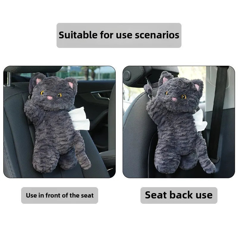 1PC Car tissue box Cartoon cat plush hanging cardboard box Cute car seat back tissue bag car accessories