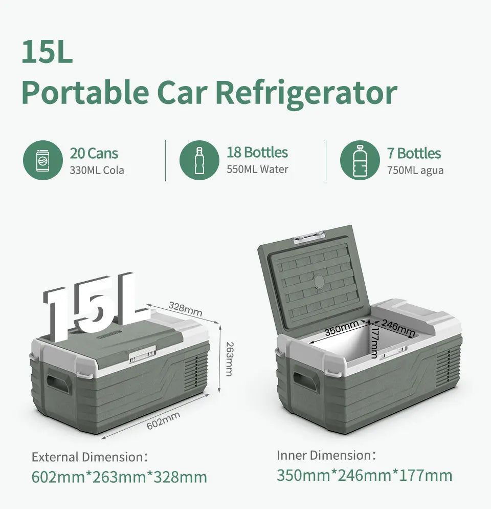 Alpicool NL15 15L Portable Car Refrigerator 12 Volt Mini Fridge Freezer 12/24V DC 100-240V AC Cooler Ice Box for Truck Camping