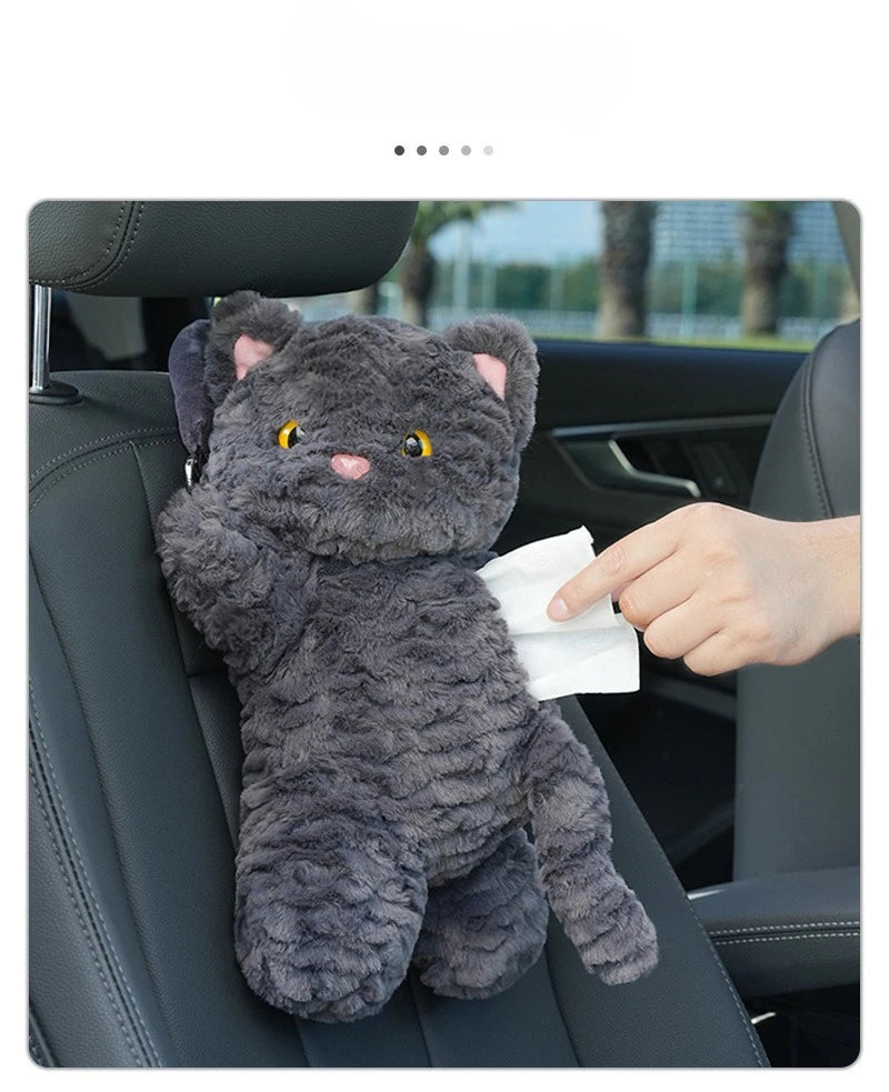 1PC Car tissue box Cartoon cat plush hanging cardboard box Cute car seat back tissue bag car accessories