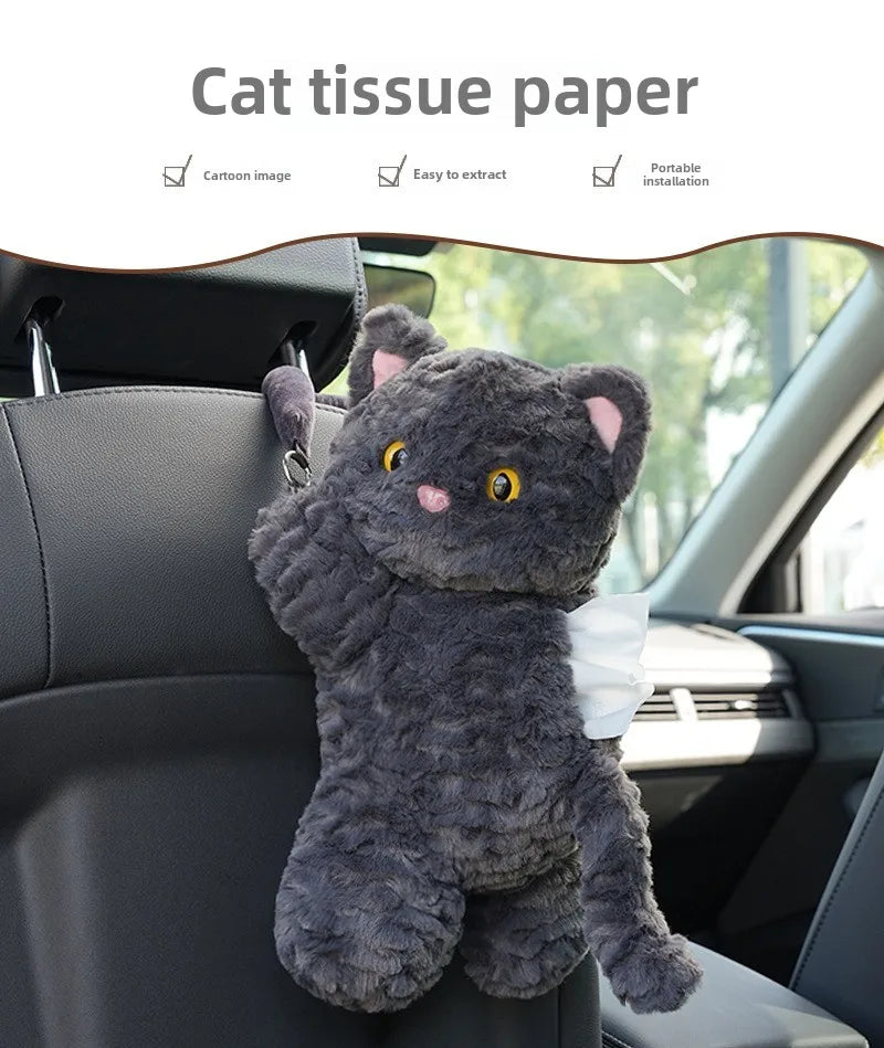 1PC Car tissue box Cartoon cat plush hanging cardboard box Cute car seat back tissue bag car accessories