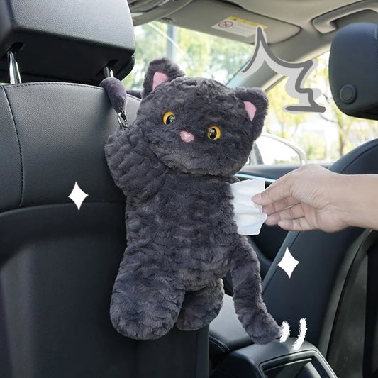 1PC Car tissue box Cartoon cat plush hanging cardboard box Cute car seat back tissue bag car accessories
