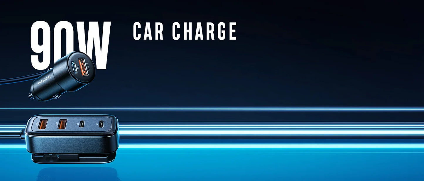 AINOPE Car USB Charger Multi Port 108W Fast USB C Car Charger PD 36W QC3.0 Cigarette Lighter Car Travel Essentials with5FT Cable