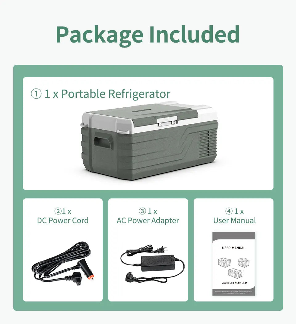 Alpicool NL15 15L Portable Car Refrigerator 12 Volt Mini Fridge Freezer 12/24V DC 100-240V AC Cooler Ice Box for Truck Camping