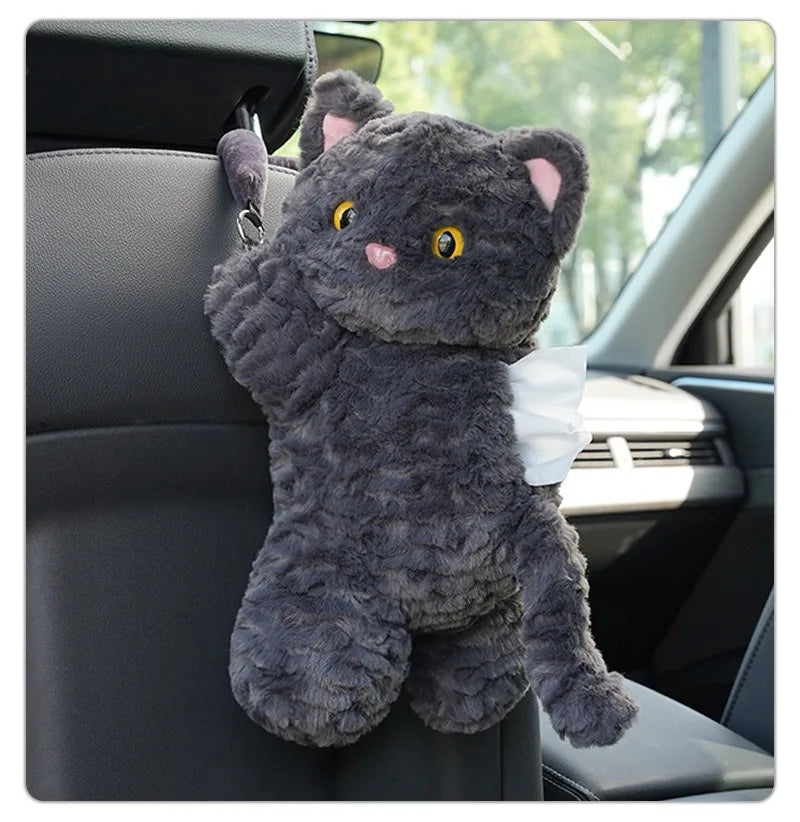 1PC Car tissue box Cartoon cat plush hanging cardboard box Cute car seat back tissue bag car accessories