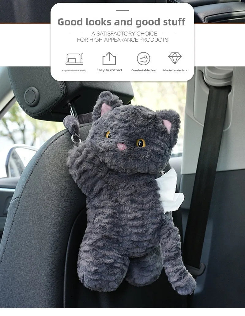 1PC Car tissue box Cartoon cat plush hanging cardboard box Cute car seat back tissue bag car accessories