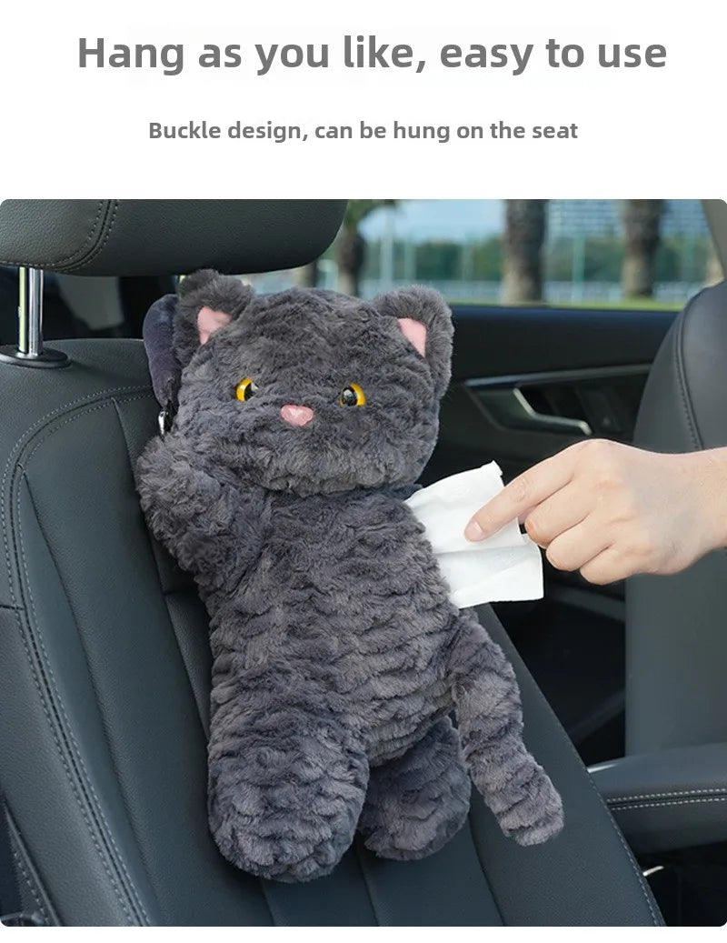 1PC Car tissue box Cartoon cat plush hanging cardboard box Cute car seat back tissue bag car accessories